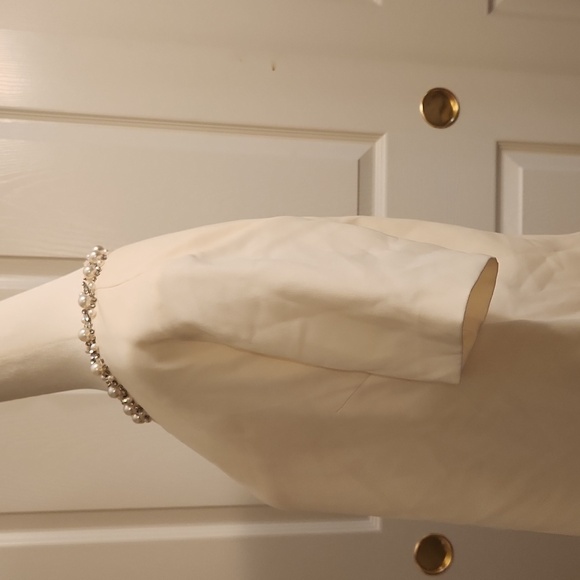 Embellished Women's Round Neck Cream Short Sleeve Fluted Hem Shift Dress Size XL - Picture 7 of 11